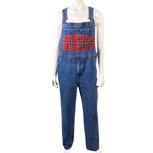 North West Blue Womens Denim Overalls Plaid Accents Blue Red Sz Large L RN 88972